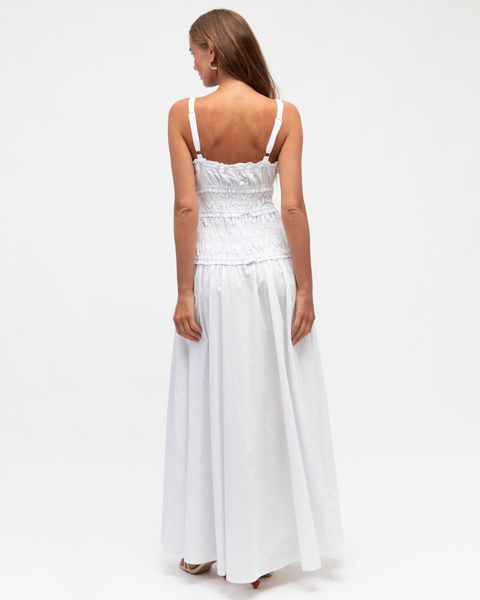 Shirred Strappy Maxi Dress - Optical White