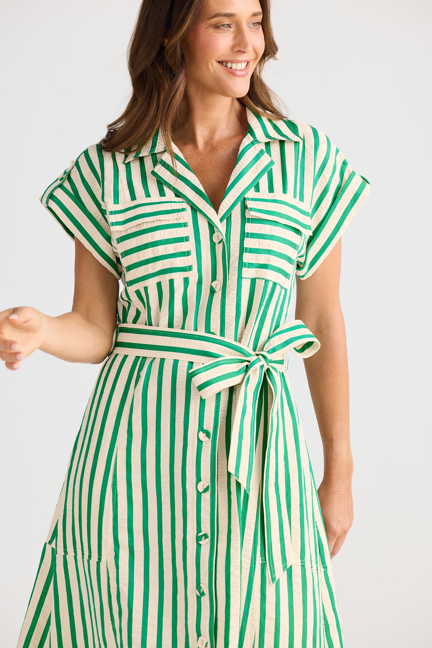 Portia Dress - Jade Stripe