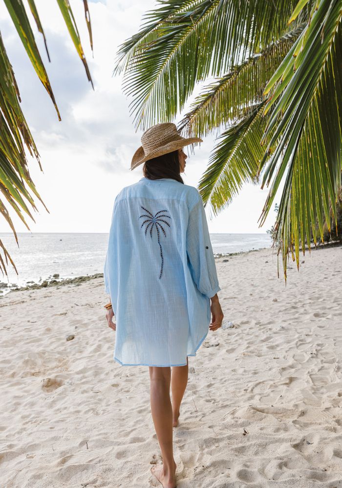 Palm Shirt Dress - Bondi Blue