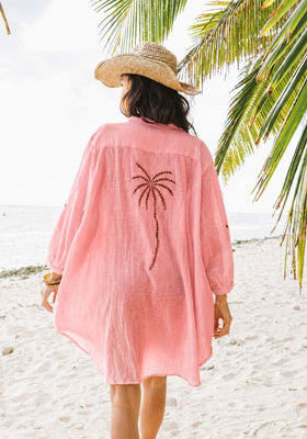 Palm Shirt Dress - Guava