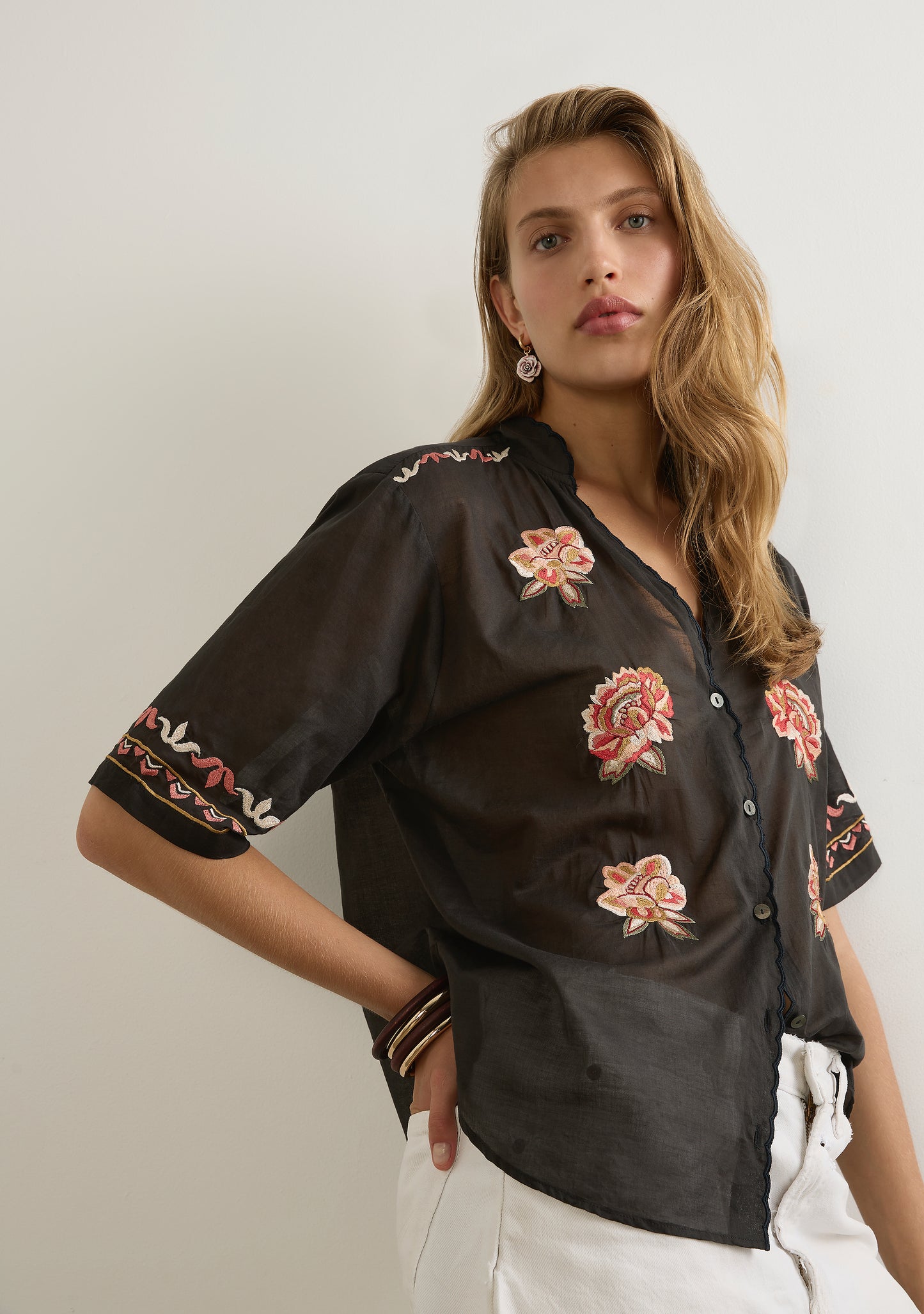 Vesper Embroidered Blouse - Black