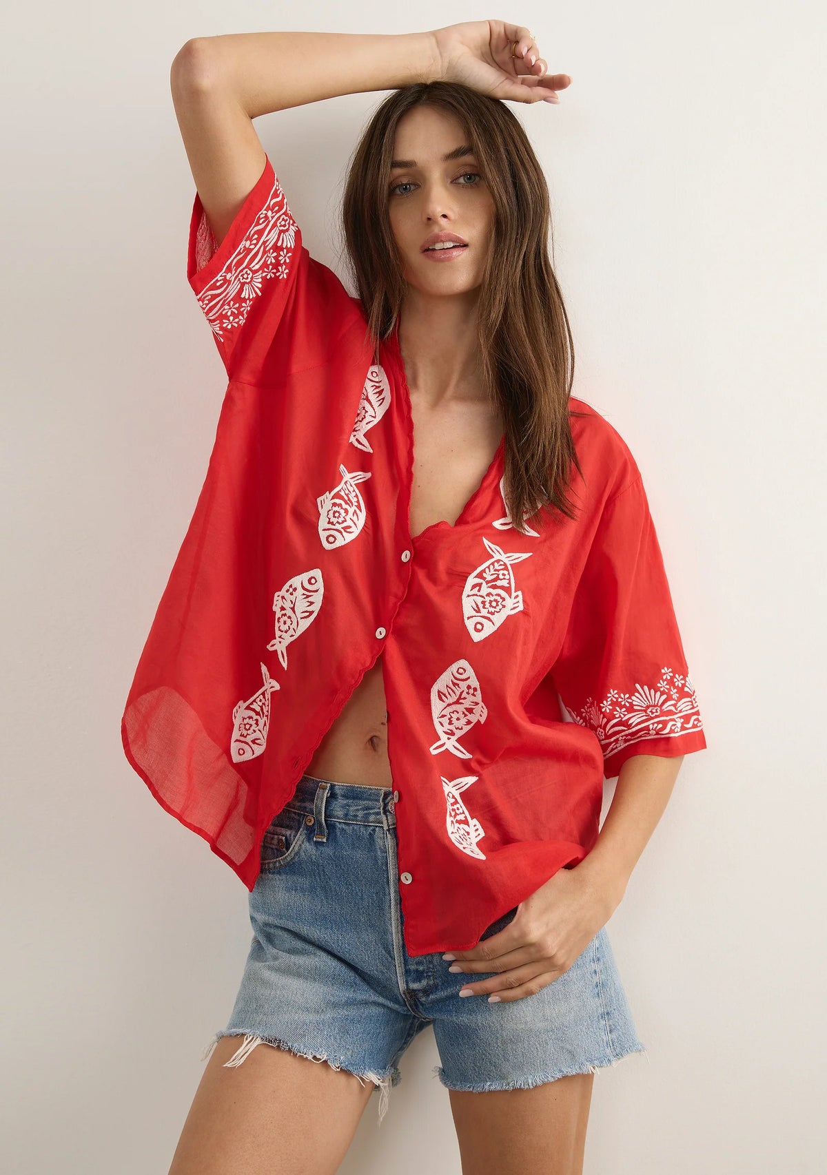 Sardine Embroiderd Blouse - Red