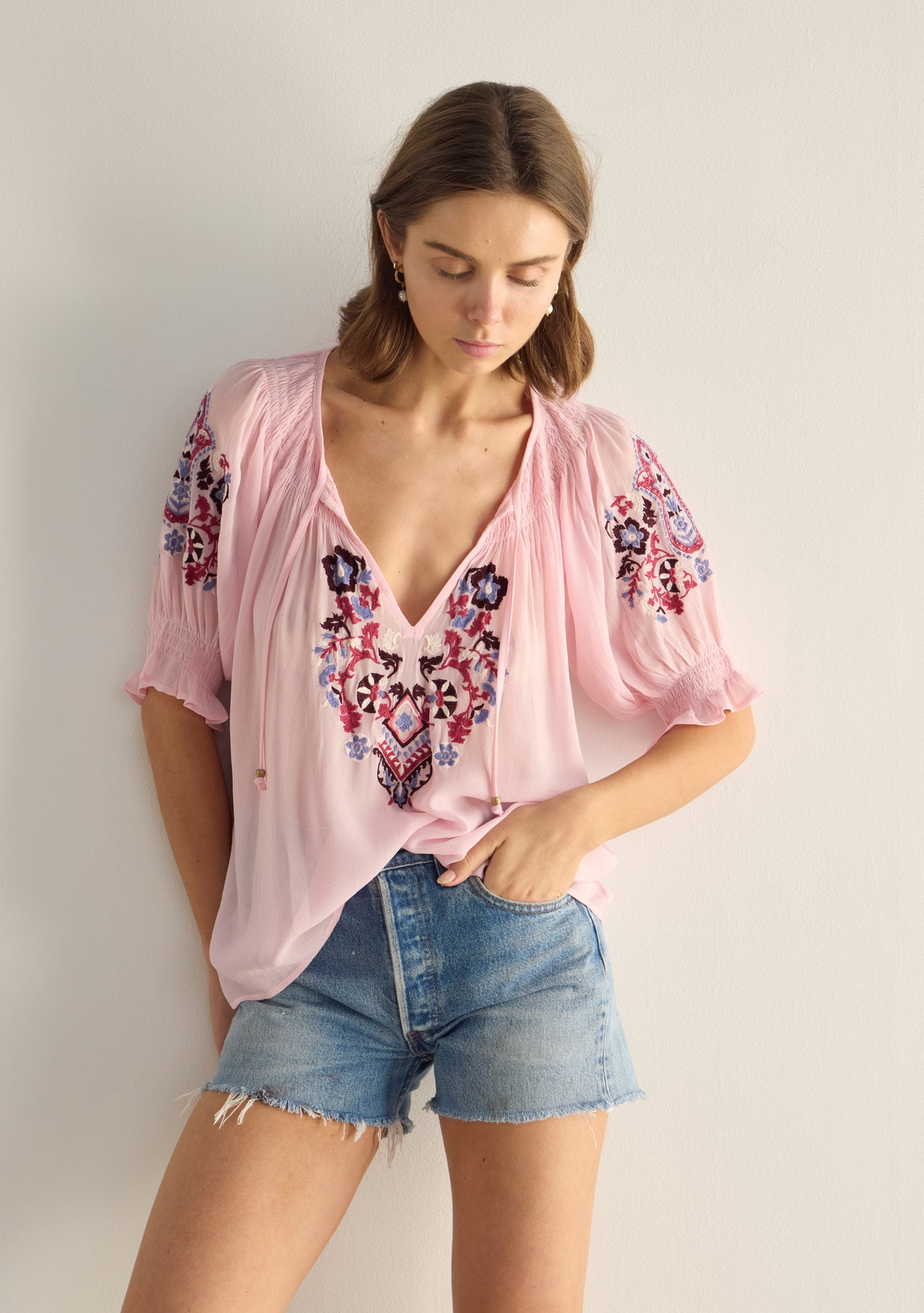 Indra Embroidered Blouse - Pink