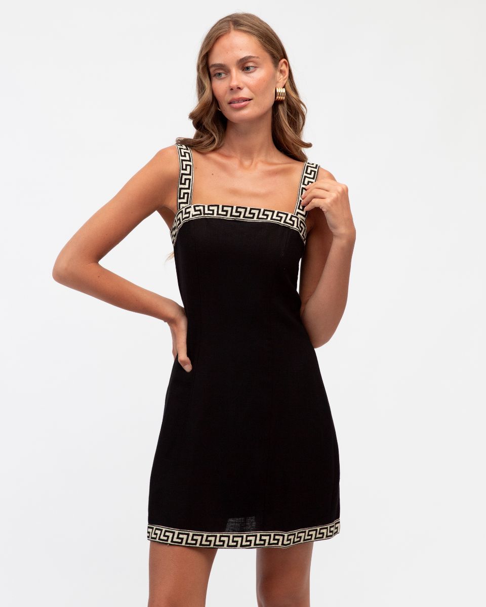 Motif Border Mini Dress - Black