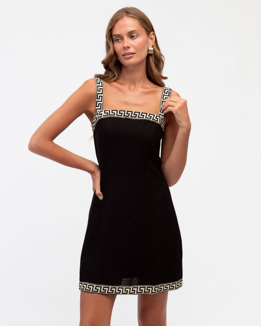 Motif Border Mini Dress - Black