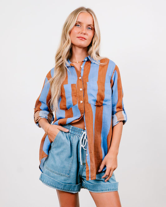 Soul Sparrow - Blue/Rust Stripe Shirt (Copy)