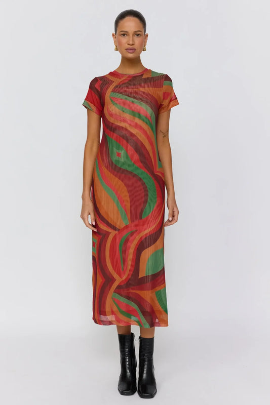 Yoko Midi Dress -Crimson Sun