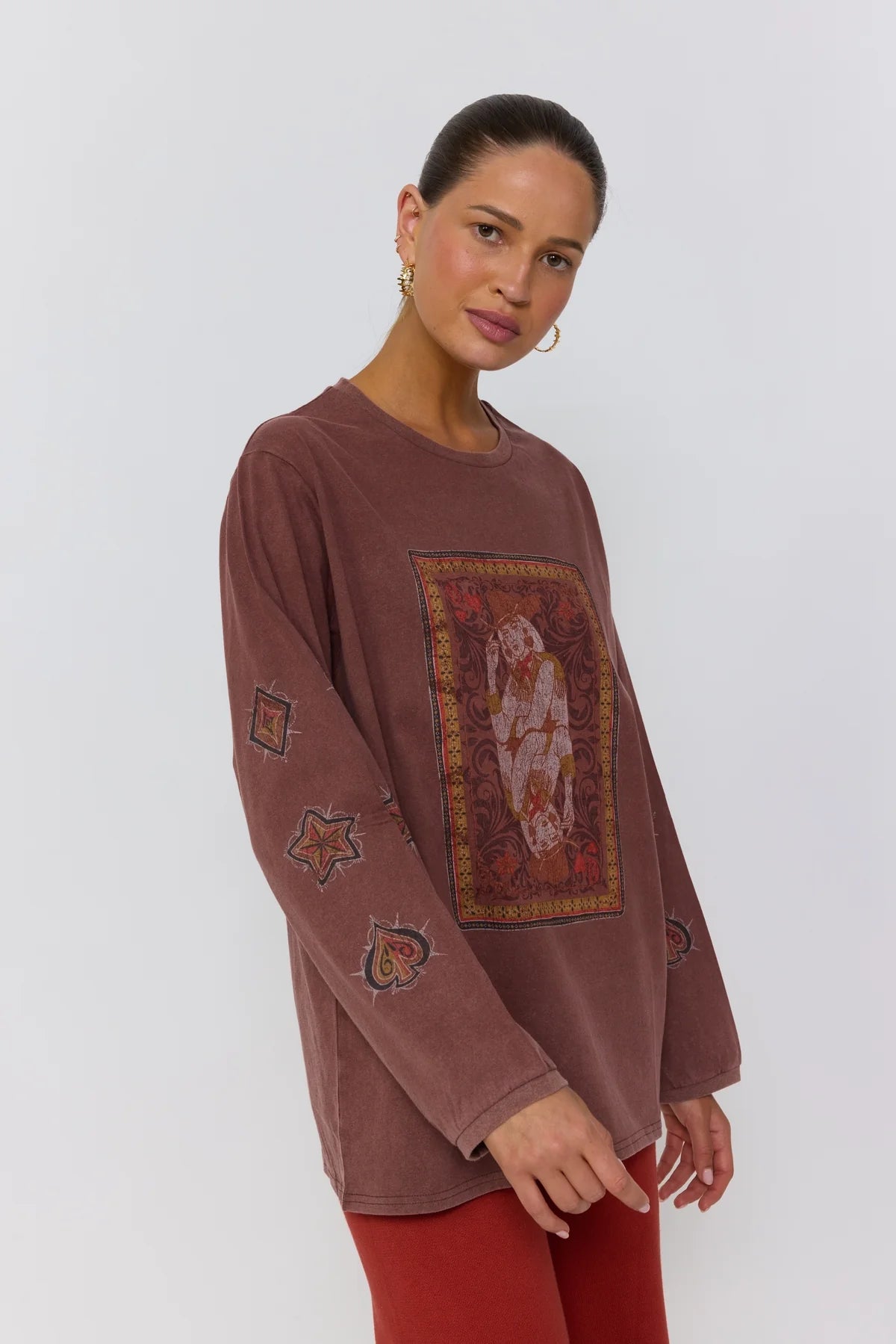 Queen Of Hearts Long Sleeve Tee - Walnut