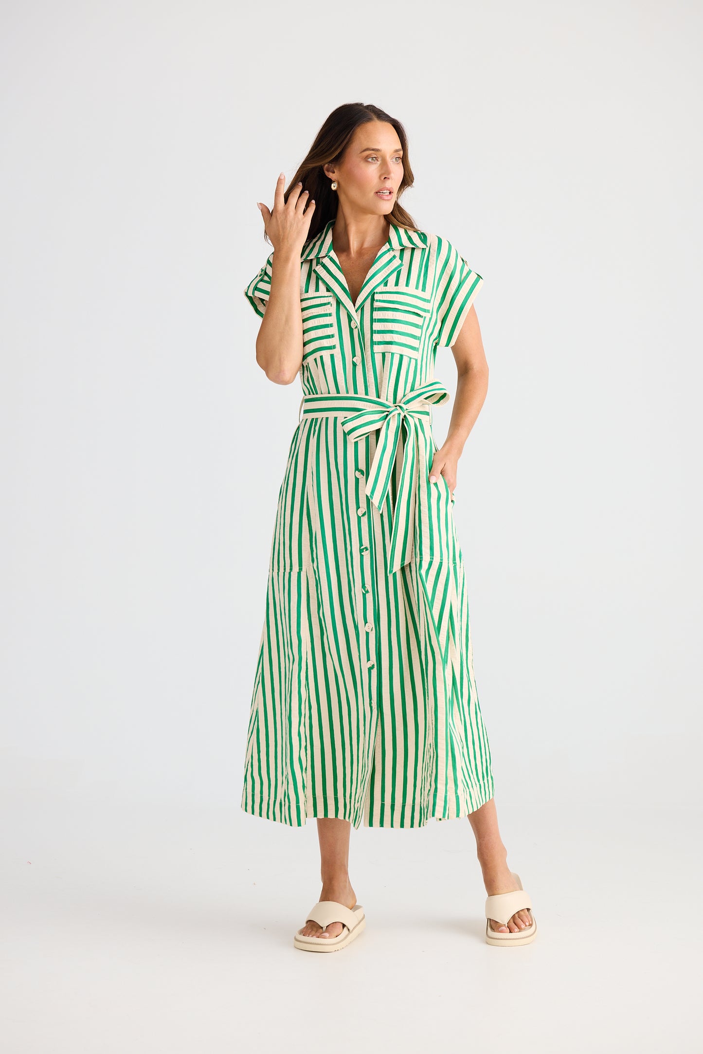 Portia Dress - Jade Stripe