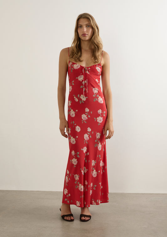 Anne Tie Slip Maxi Dress- -Red