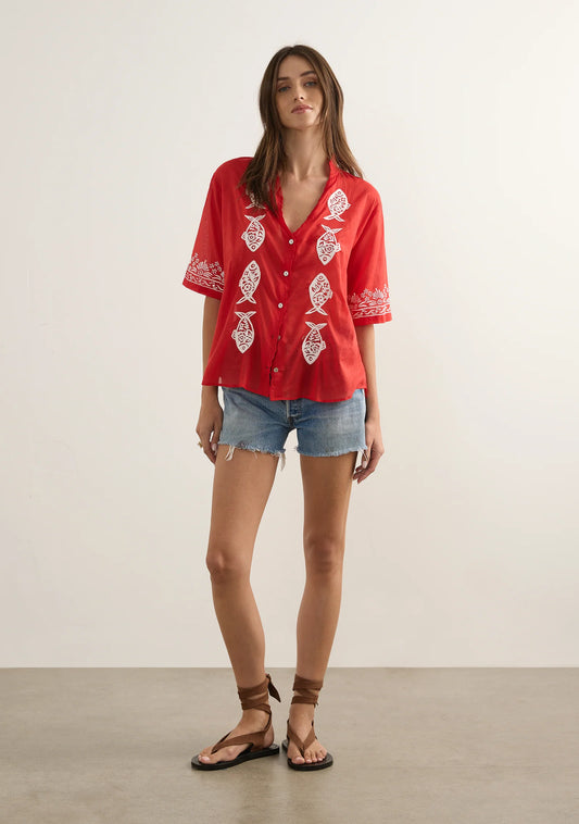 Sardine Embroiderd Blouse - Red