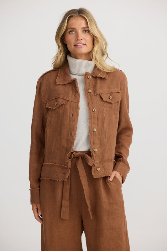 Monza Jacket - Cocoa Linen