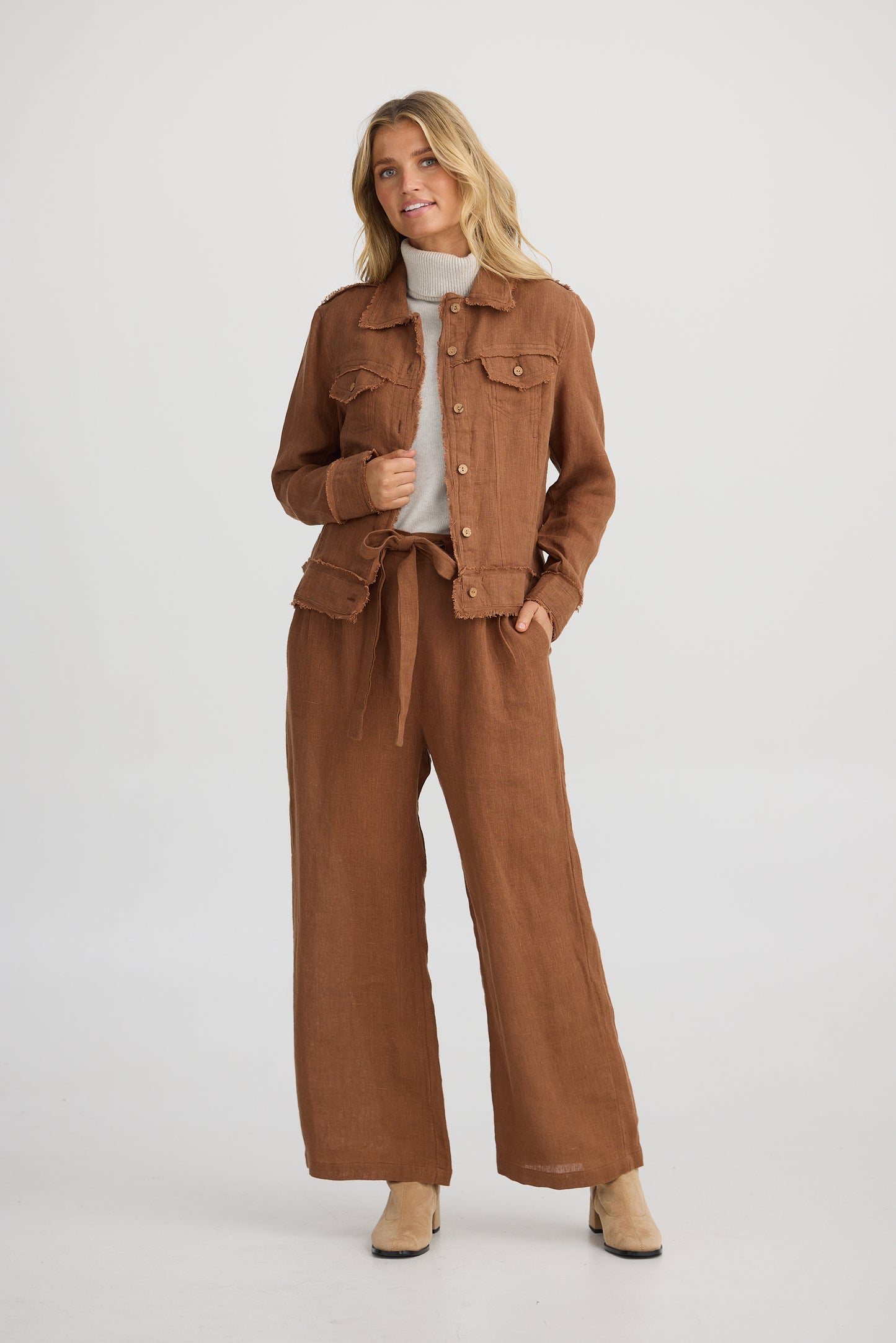 Monza Jacket - Cocoa Linen