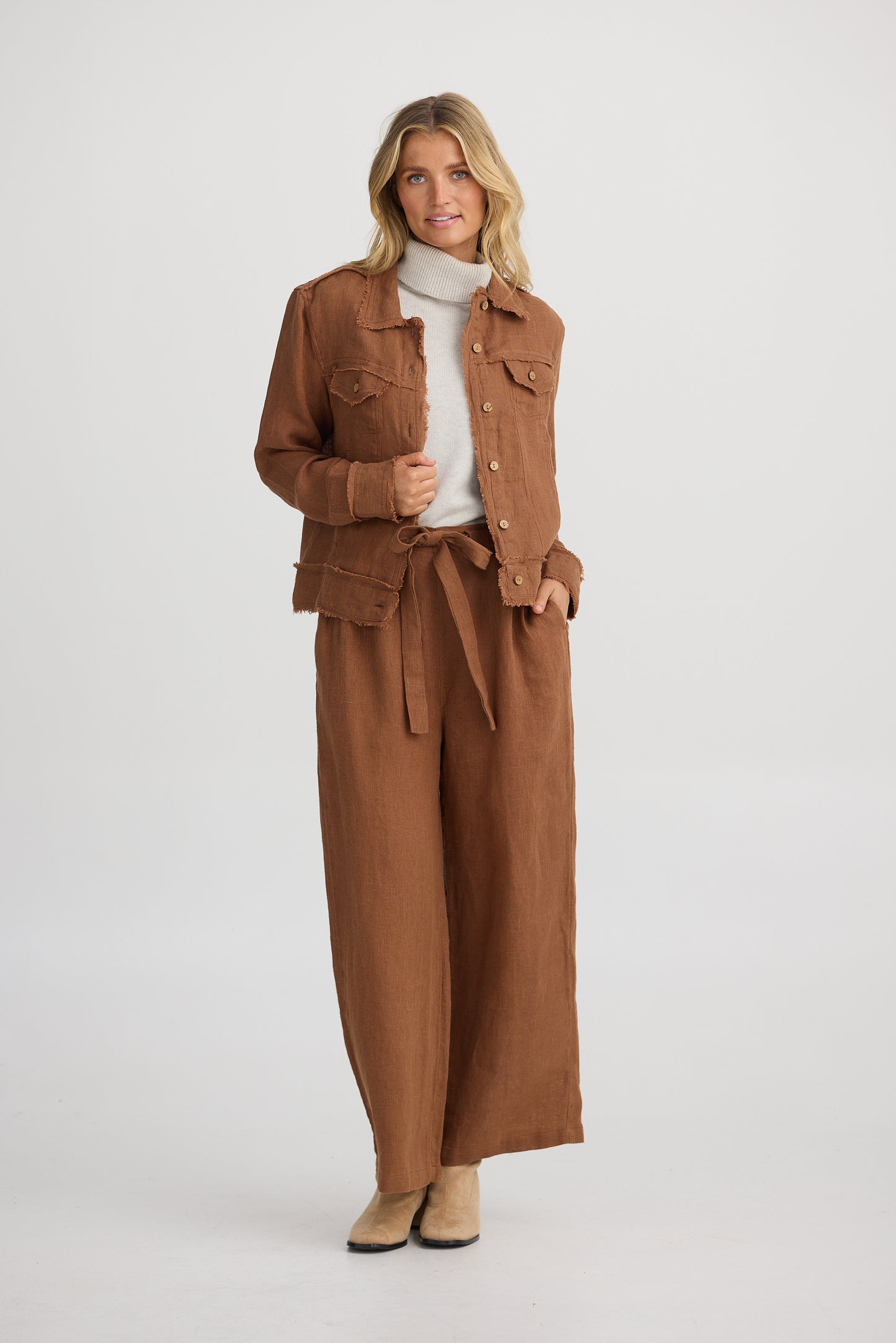 Monza Jacket - Cocoa Linen