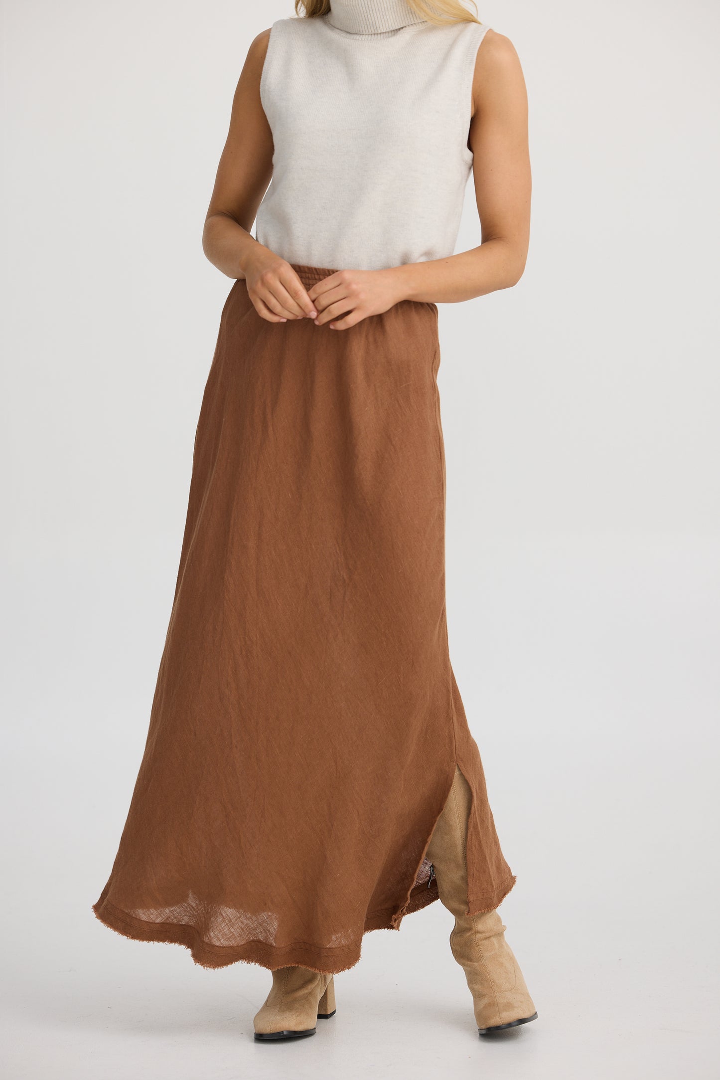 Sicily Skirt -Cocoa Linen