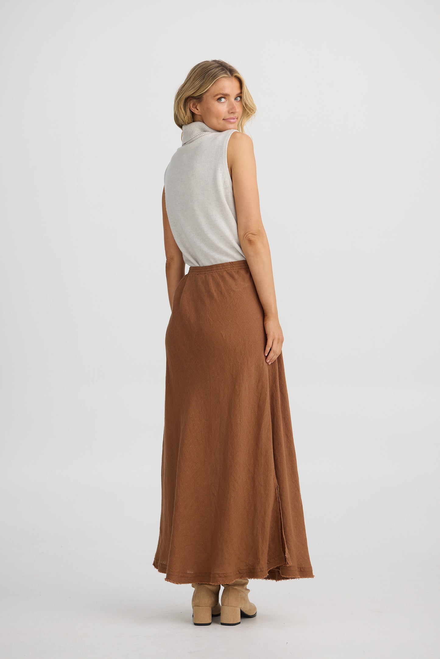 Sicily Skirt -Cocoa Linen