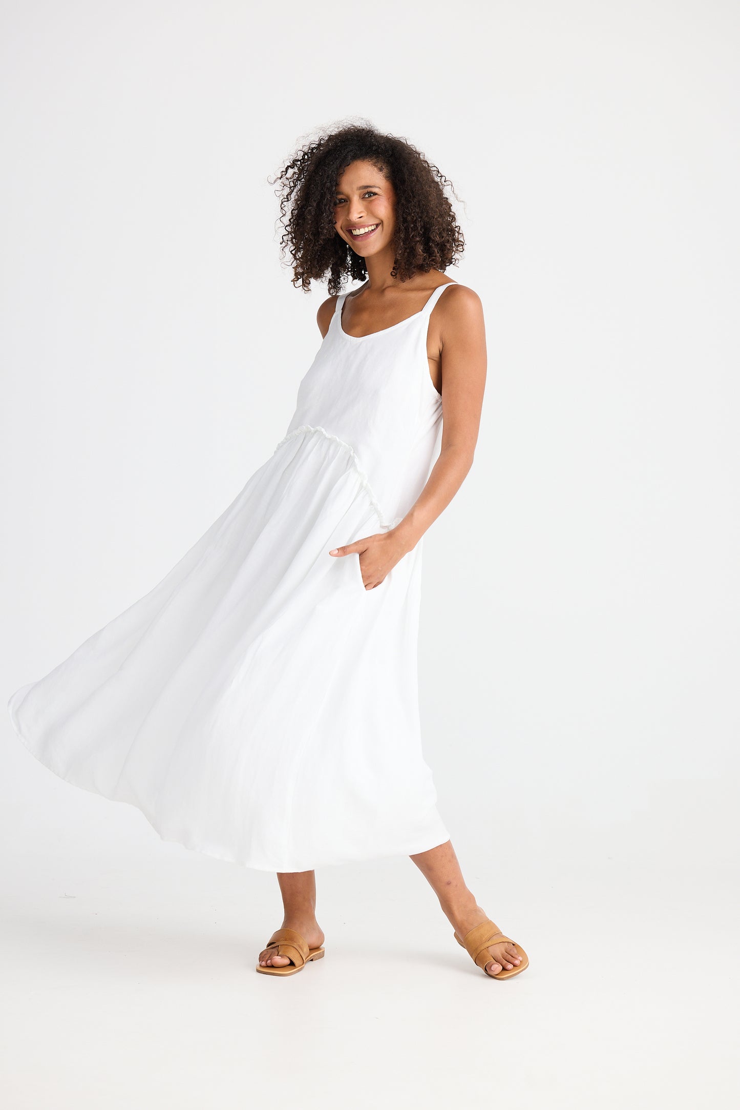 Limone Dress - White linen Blend