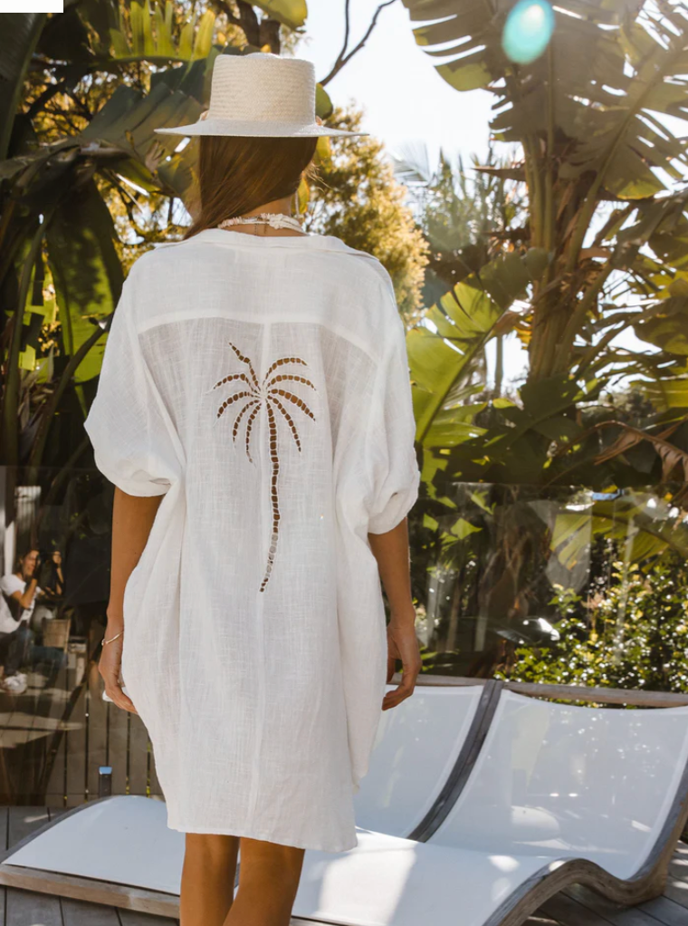 Palm Shirt Dress - White
