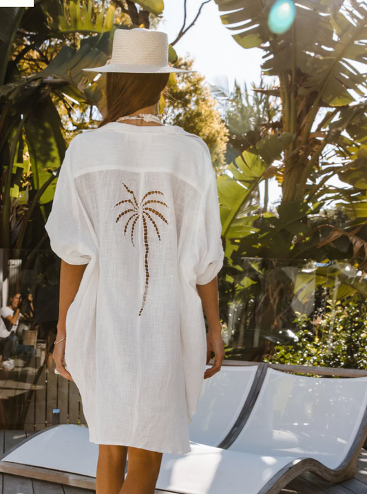 Palm Shirt Dress - White