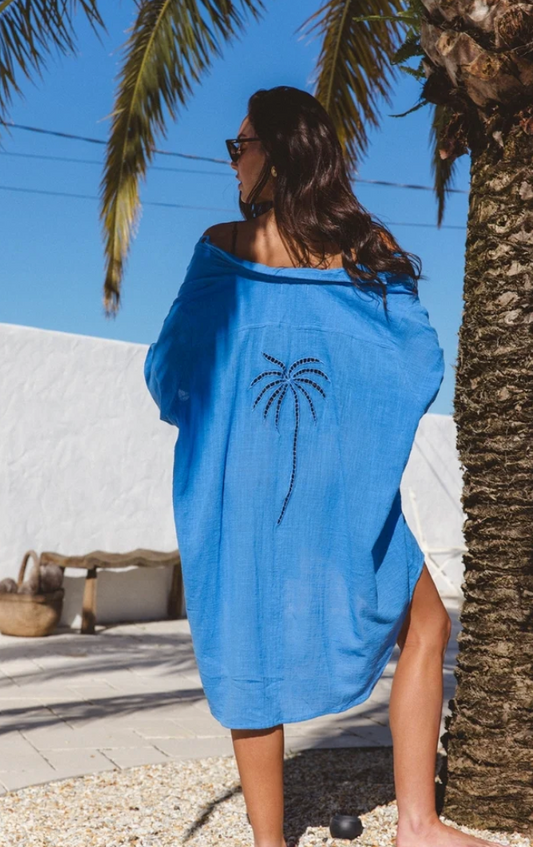 Palm Shirt Dress -Oceano