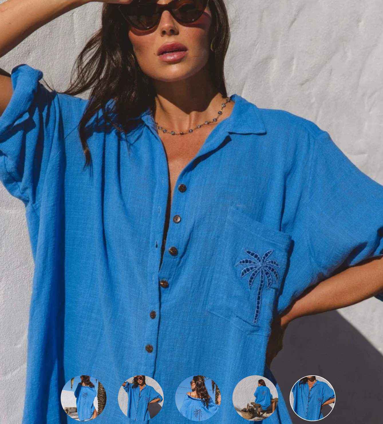 Palm Shirt Dress -Oceano