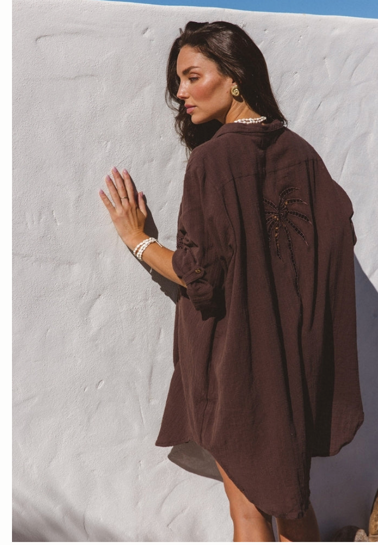 Palm Shirt Dress -Espresso
