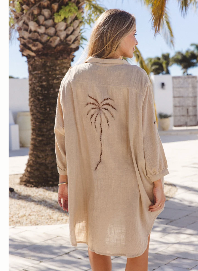 Palm Shirt Dress - Natural