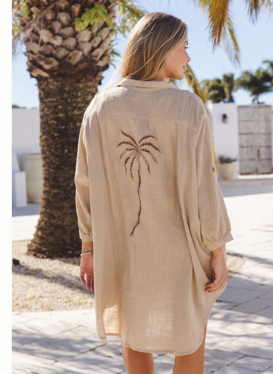Palm Shirt Dress - Natural