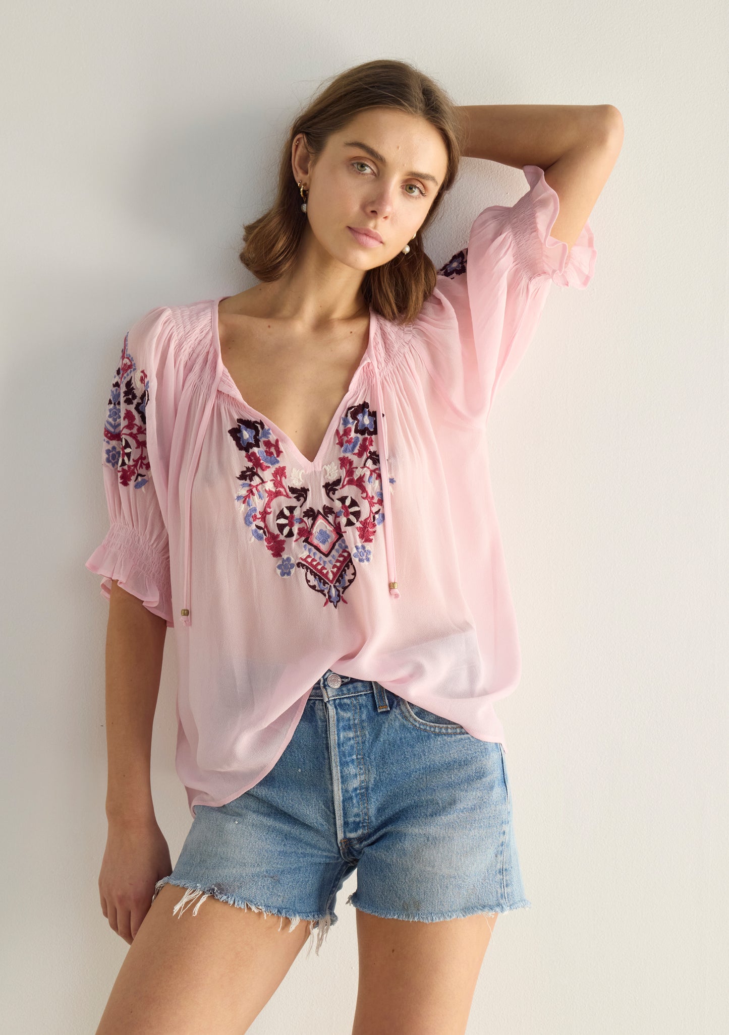 Indra Embroidered Blouse - Pink