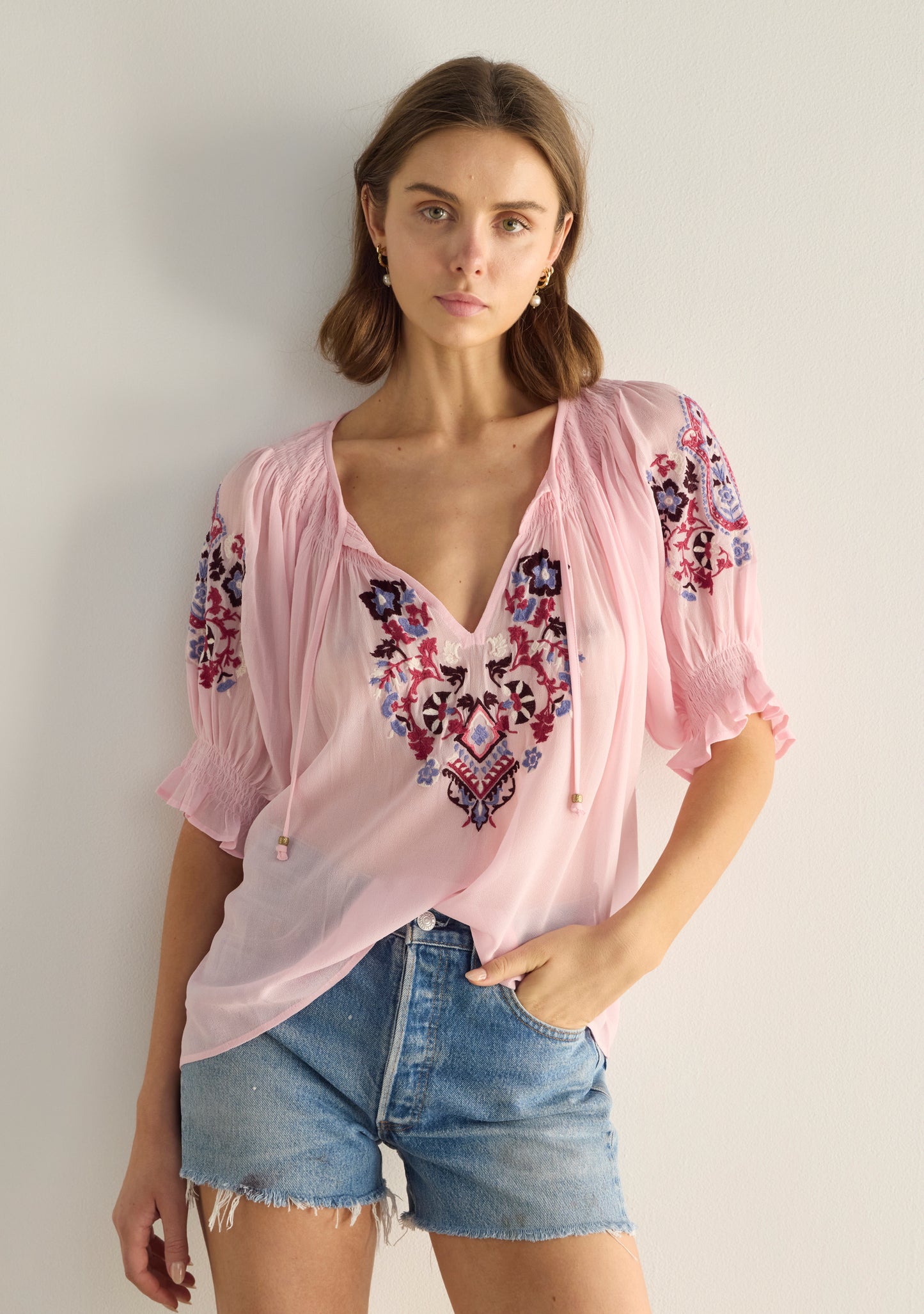 Indra Embroidered Blouse - Pink