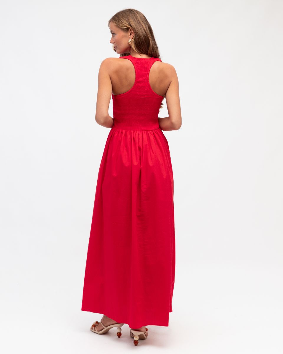 Shirred Racerback Dress - Red