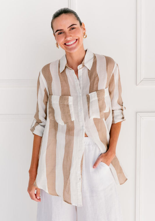 Country Denim -Beige/White Stripe Shirt