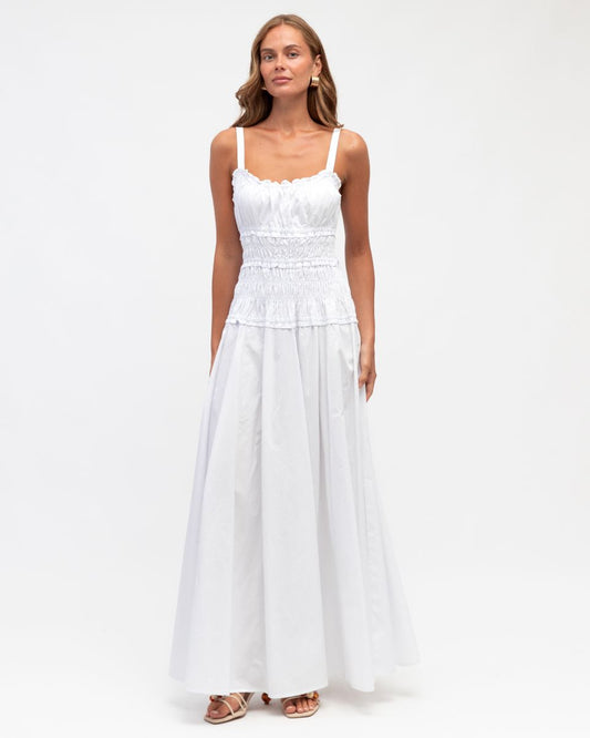 Shirred Strappy Maxi Dress - Optical White
