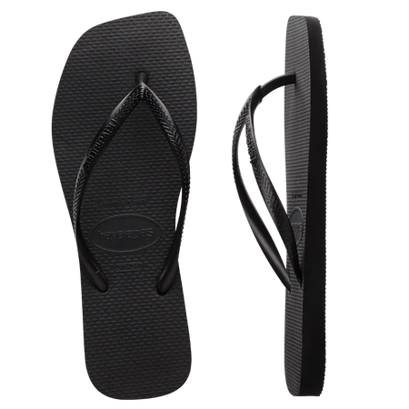 Slim Square Toe Thongs - Solid black